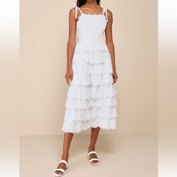 Lulus Endlessly Ideal White Eyelet Embroidered Tiered Midi Dress size XL NWT‎ - Picture 1 of 13